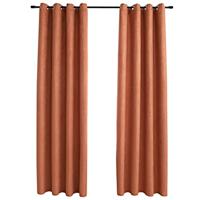 VidaXL Gordijnen verduisterend met ringen 2 st 140x175 cm roestkleurig - thumbnail