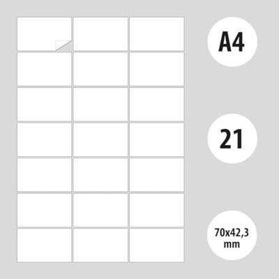 OFFICE products etiketten, wit, rechte hoeken, 100 vel, 70 x 42,3 mm, 21 etiketten per vel