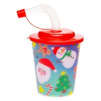 Duckiez Beker met deksel en rietje kerst, 12st. - thumbnail