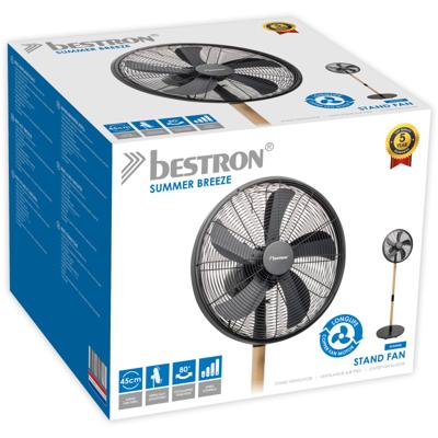 Bestron dfs45wb design statiefventilator (zwart/houtkleur, ø 45 cm | stijlvol hout desgin)
