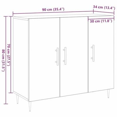 Dressoir Zwart eiken 90 x 34 x 80 cm Bewerkt hout Dressoir Zwart eiken 90 x 34 x 80 cm Bewerkt hout