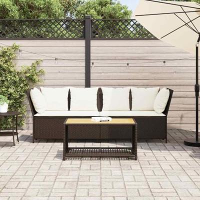 Tuinbank met kussens poly rattan bruin