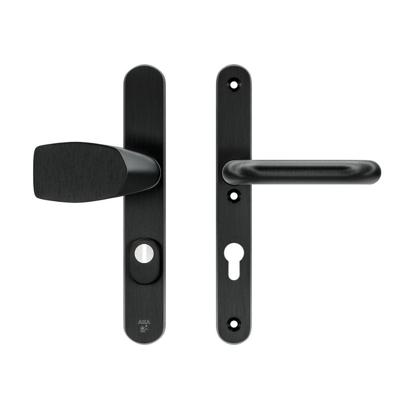 AXA AXA Oval Plus veiligheidsbeslag voordeur smalschild Wing knop/U-kruk PC72 met kerntrekbeveiliging SKG3 - aluminium/zwart