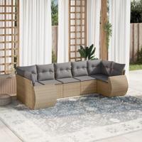 7-delige Loungeset met kussens poly rattan beige - thumbnail