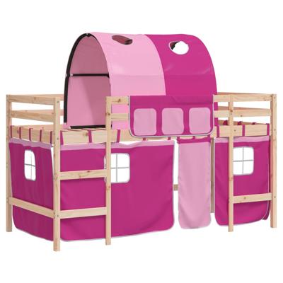 Kinderhoogslaper met tunnel 90x200 cm massief grenenhout roze