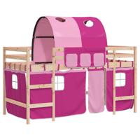 Kinderhoogslaper met tunnel 90x200 cm massief grenenhout roze - thumbnail