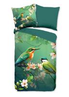 Pure Dekbedovertrek "bloemen en vogels" - Groen - (135x200 cm) - Microfiber - thumbnail