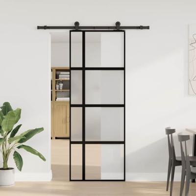 VidaXL Schuifdeur met beslag 76x205 cm gehard glas en aluminium