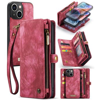 Caseme - iPhone 15 Plus - Vintage 2 in 1 portemonnee hoes - Rood Caseme - iPhone 15 Plus - Vintage 2 in 1 portemonnee hoes - Rood