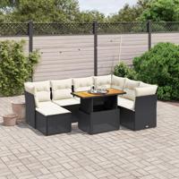 8-delige Loungeset met kussens poly rattan zwart - thumbnail