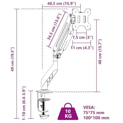 VidaXL Monitorbeugel 27 inch scherm gasveer 10 kg