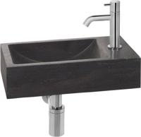 Saqu Nature Collection fonteinset met chromen kraan rechts natuursteen - thumbnail