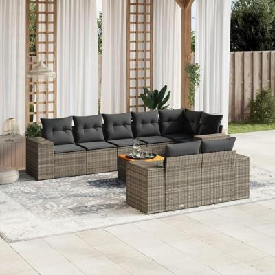 9-delige Loungeset met kussens poly rattan grijs