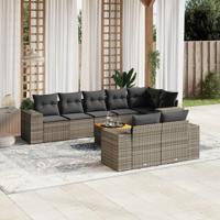 9-delige Loungeset met kussens poly rattan grijs - thumbnail