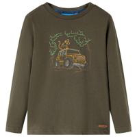 Kindershirt met lange mouwen terreinwagenprint 116 kakikleurig - thumbnail