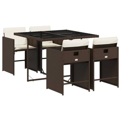 5-delige Tuinset met kussens poly rattan bruin - thumbnail