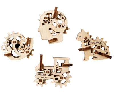 Ugears sleutelhangers U-Fidget 5 cm hout bruin 4-delig