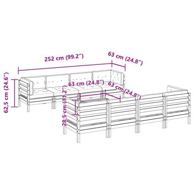 9-delige Loungeset met kussens massief grenenhout wasbruin - thumbnail