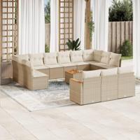 14-delige Loungeset met kussens poly rattan beige - thumbnail