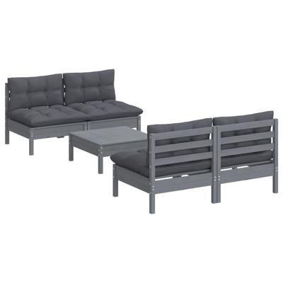 5-delige Loungeset met antracietkleurige kussens grenenhout - thumbnail