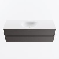 MONDIAZ VICA 140cm badmeubel onderkast Dark Grey 2 lades. Wastafel MOON midden 1 kraangat, kleur Talc. - thumbnail