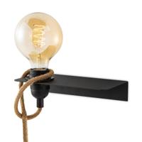Zwart Vintage Muurlamp - Metalen Wandlamp - Met E27 fitting - 20 x 11 x 4 (BxDxH) - Voor hal en slaapkamer - Met schakelaar - Lichtbron niet inbegrepen - thumbnail