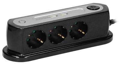 Stekkerdoos met schakelaar 5 voudig 2X USB, 1.5 meter snoer zwart Stekkerdoos met schakelaar 5 voudig 2X USB, 1.5 meter snoer zwart