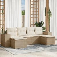7-delige Loungeset met kussens poly rattan beige - thumbnail