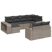10-delige Loungeset met kussens poly rattan grijs - thumbnail