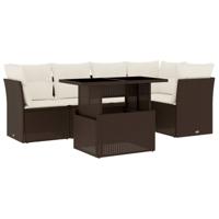 6-delige Loungeset met kussens poly rattan bruin - thumbnail