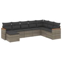 9-delige Loungeset met kussens poly rattan grijs - thumbnail
