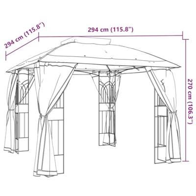 Prieel zijwanden van gaas en dubbel dak 2,94x2,94 m staal taupe Prieel zijwanden van gaas en dubbel dak 2,94x2,94 m staal taupe