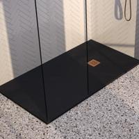 Brauer Asteroid Douchebak - 90 x 180 cm - Mineraalmarmer - Mat Zwart - Antislip - Antibacterieel - thumbnail