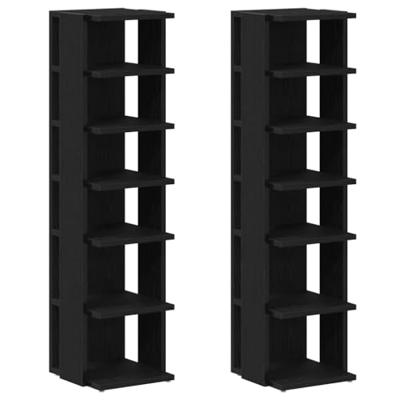 Schoenenkasten 2 st 25x27x102 cm bewerkt hout zwart eikenkleur