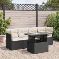 5-delige Loungeset met kussens poly rattan zwart - thumbnail