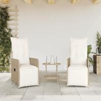 Tuinstoelen 2 st verstelbaar met tafel poly rattan beige - thumbnail