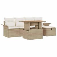 Tuinbankenset met kussen met opslag 6 pcs Beige poly rattan - thumbnail