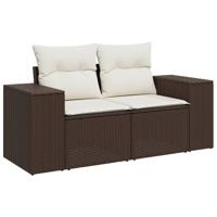 4-delige Loungeset met kussens poly rattan bruin - thumbnail