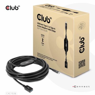 club3D USB-adapter USB 3.2 Gen1 (USB 3.0 / USB 3.1 Gen1) USB-C stekker, USB-A bus 10.00 m Zwart CAC-1538 club3D USB-adapter USB 3.2 Gen1 (USB 3.0 / USB 3.1 Gen1) USB-C stekker, USB-A bus 10.00 m Zwart CAC-1538