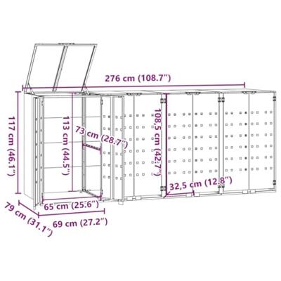 Containerberging voor 4 containers 276x79x117 cm staal zwart