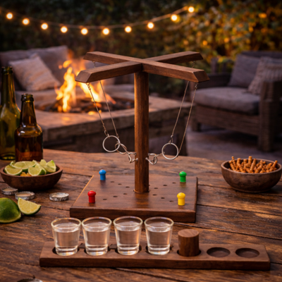 Houten Ring Toss Drinking Game - 32,5 cm - 4 Shotglaasjes