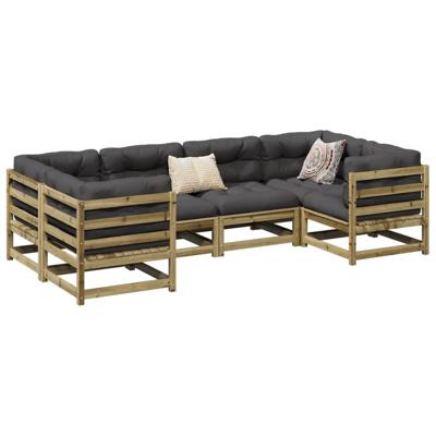 6-delige Loungeset met kussens geïmpregneerd grenenhout