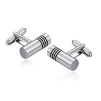 LGT JWLS Buisvormige Manchetknopen met Zilverkleurige Coating en 4 Zwarte Lijnen - thumbnail