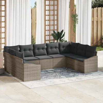 Tuinbankenset met opslag 9 pcs Grijs poly rattan