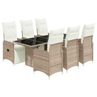 7-delige Bistroset met kussens poly rattan bruin - thumbnail