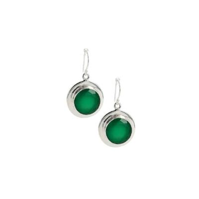 Zilveren Oorbellen Onyx Groen Facet met Rand - 925 Sterling Zilveren Oorbellen Onyx Groen Facet met Rand - 925 Sterling