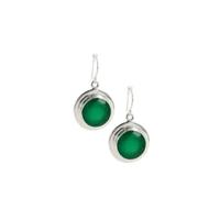 Zilveren Oorbellen Onyx Groen Facet met Rand - 925 Sterling - thumbnail