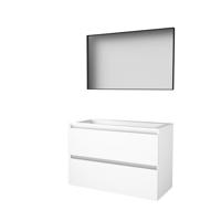 Basic-Line Framed 46 Badkamermeubelset - 100 x 46 cm - Greeploos - 2 Lades - Acryl Wastafel - 1 Kraangat - Spiegel met Zwart Aluminium Frame - Ice White - thumbnail