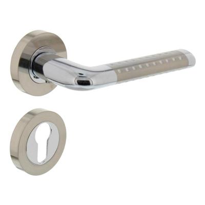 Deurkruk Marion op rond rozet 7mm nokken met profielcilindergat plaatjes chroom/nikkel mat