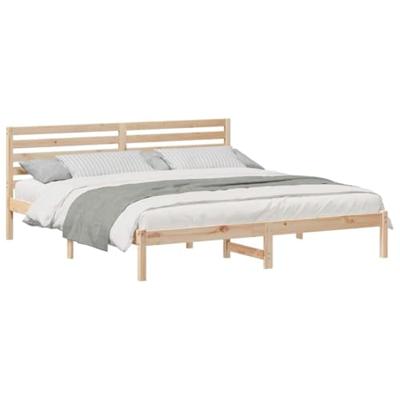 Bedframe met hoofdeinde Bruin 200 x 200 cm Massief grenenhout